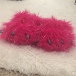 Dinosaur pink shaggy slippers